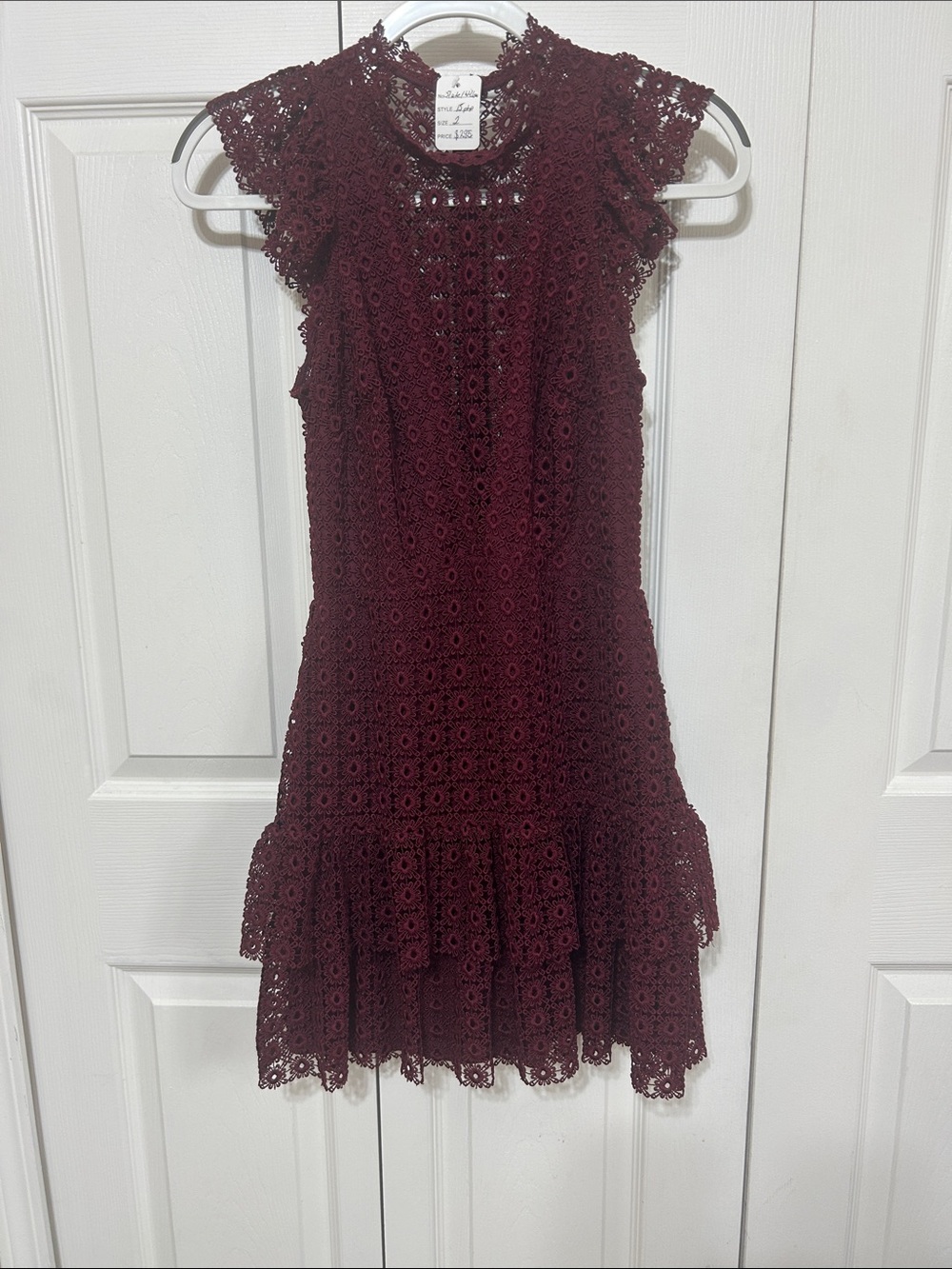 Slate & Willow Burgundy Crochet Lace Fit & Flare Mini Dress Sz 2 worn 1X runway